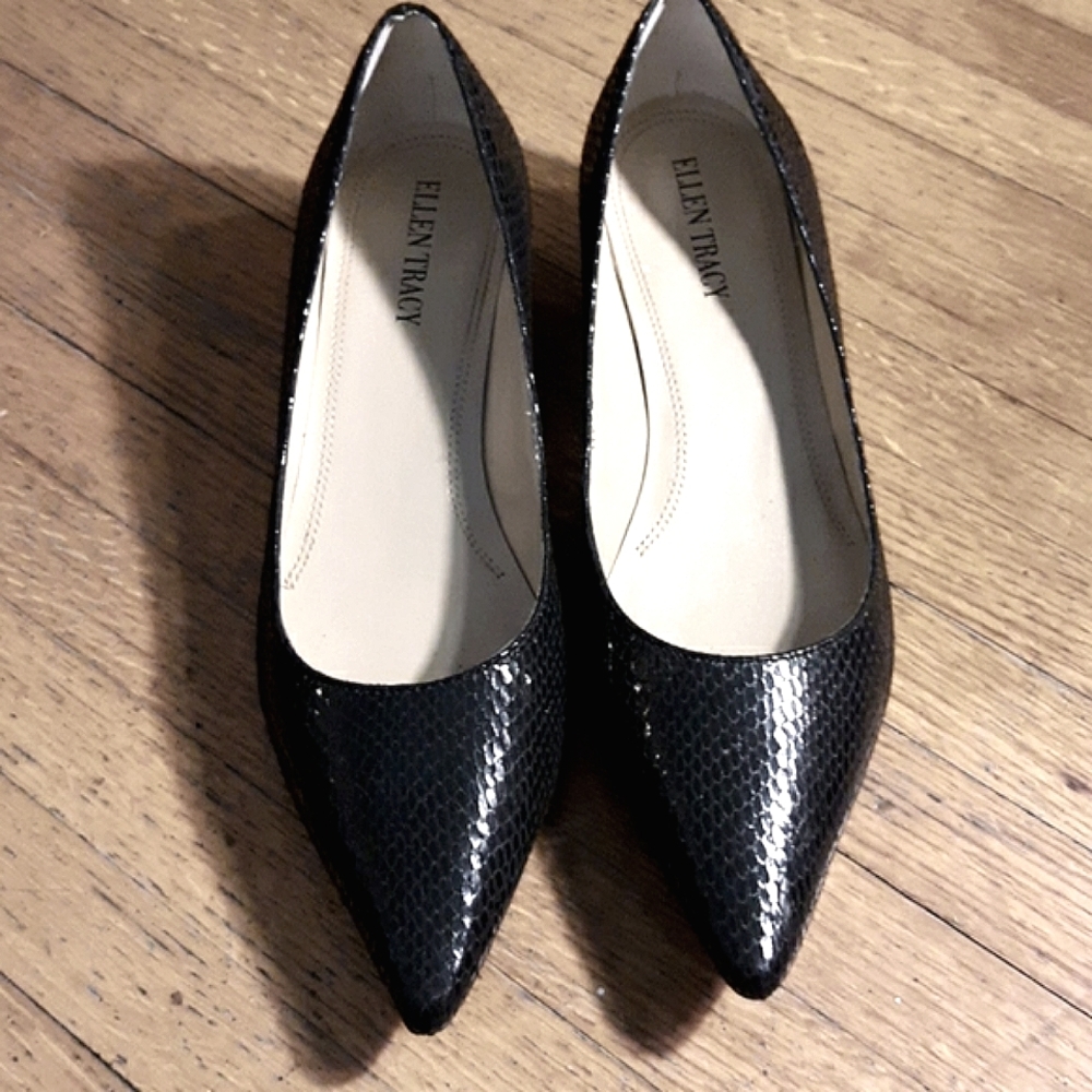 Black Snakeskin Kitten Heels